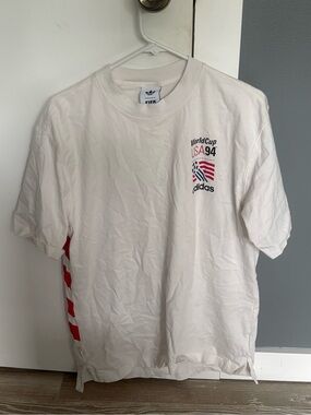 adidas White USA 94 World Cup Graphic Tee with Red Accents